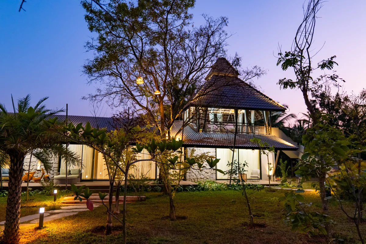Tapovana Avani  Pet-Friendly 2-BHK Villa with Garden, Shared Pool, Gazebo & Firepit Lounge on 1-Acre of Serene Land